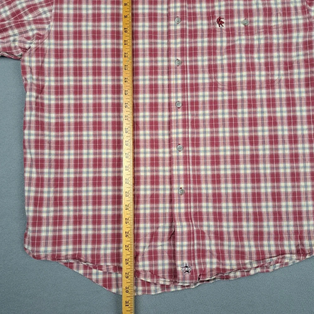 Wrangler PBR Button Down Shirt Mens Size XL Red Plaid Rodeo Bull Riding Official